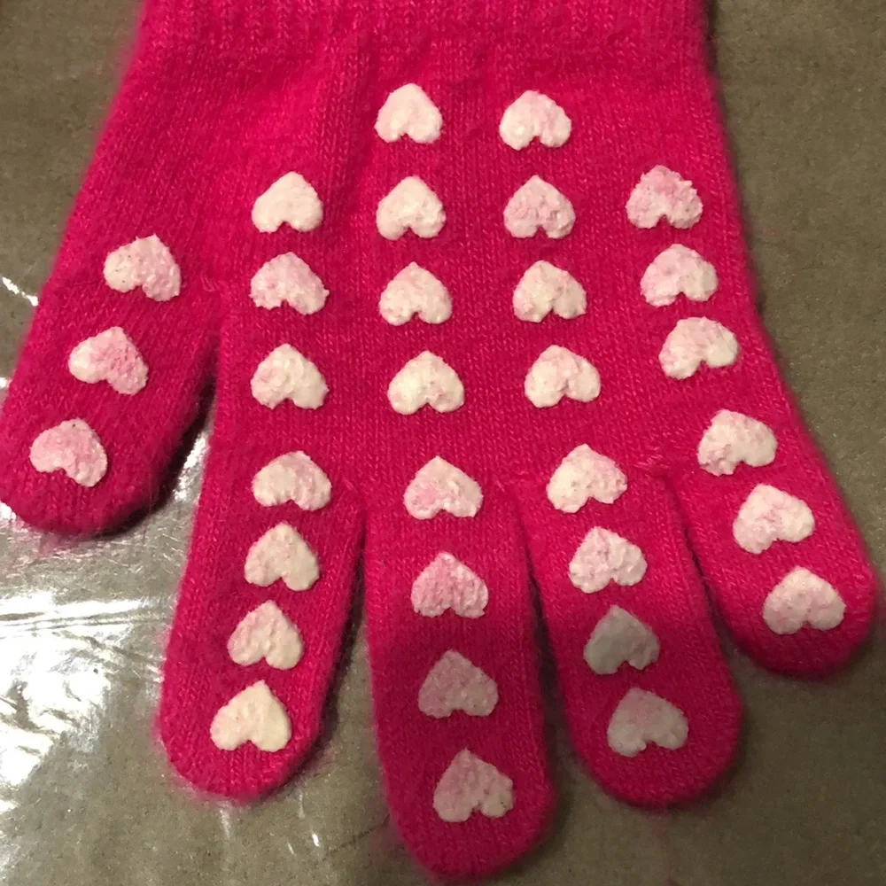 Hot Pink Heart Angora Gloves